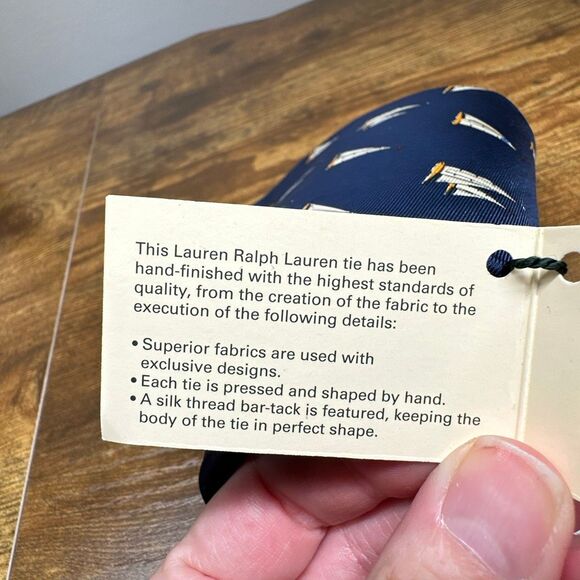 Lauren Ralph Lauren Tie Men's Necktie Sailboat Silk NEW Made in USA Blue - Picture 3 of 9